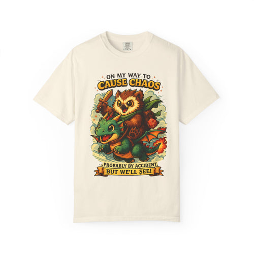 Cause Chaos Owl T-Shirt — 'On My Way to Cause Chaos' Cute Owl & Dragon Tee