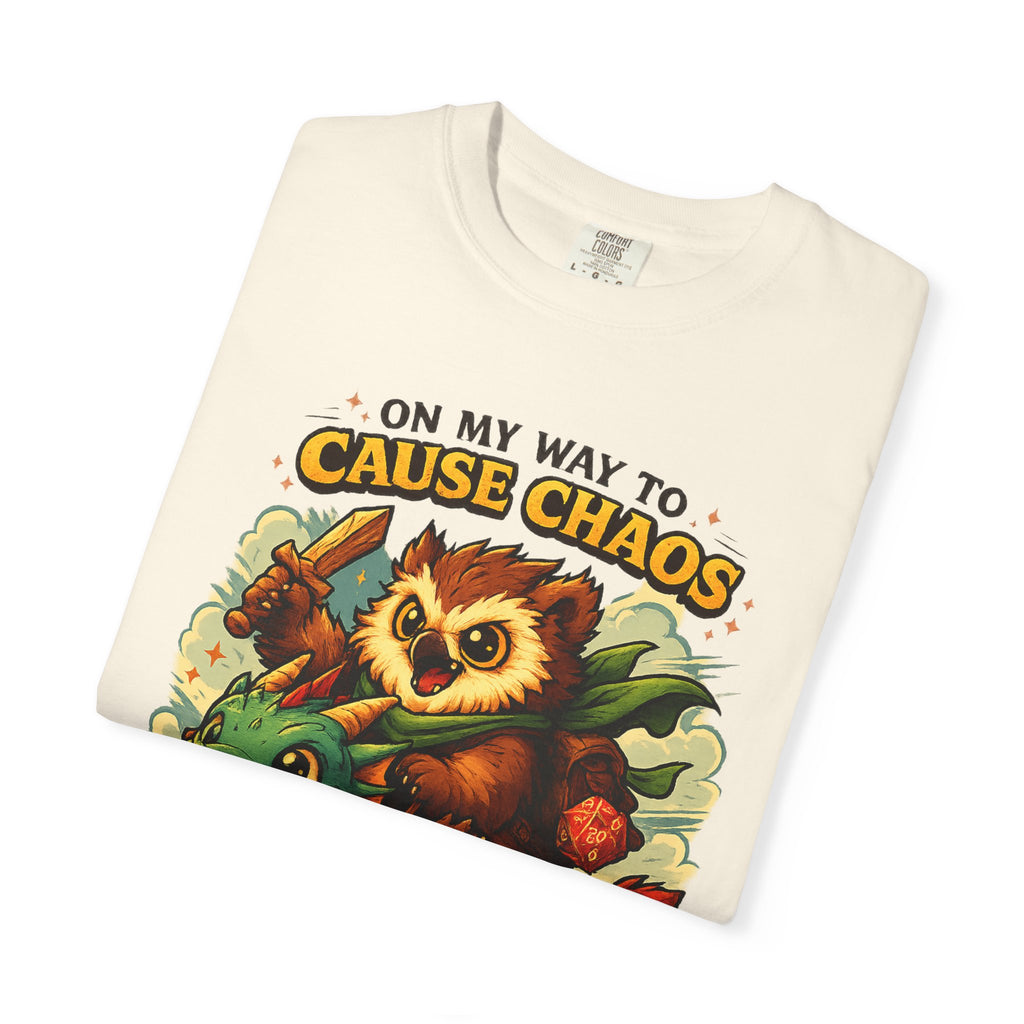 Cause Chaos Owl T-Shirt — 'On My Way to Cause Chaos' Cute Owl & Dragon Tee