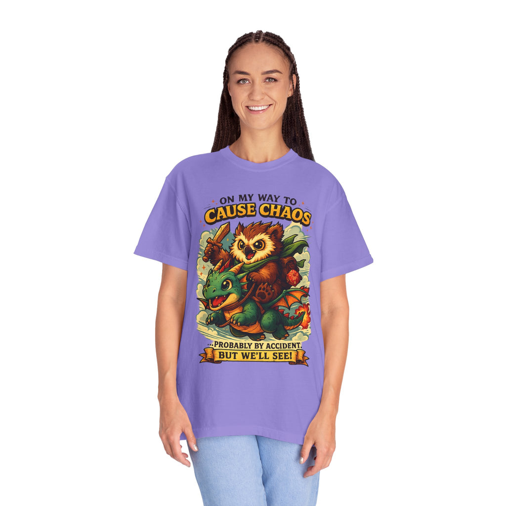 Cause Chaos Owl T-Shirt — 'On My Way to Cause Chaos' Cute Owl & Dragon Tee