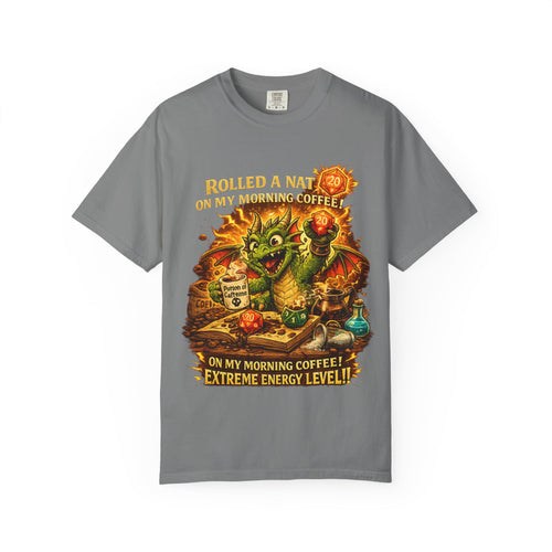 Coffee Goblin T-Shirt — "Rolled a Nat 20 on My Morning Coffee!" Fantasy Gamer Tee
