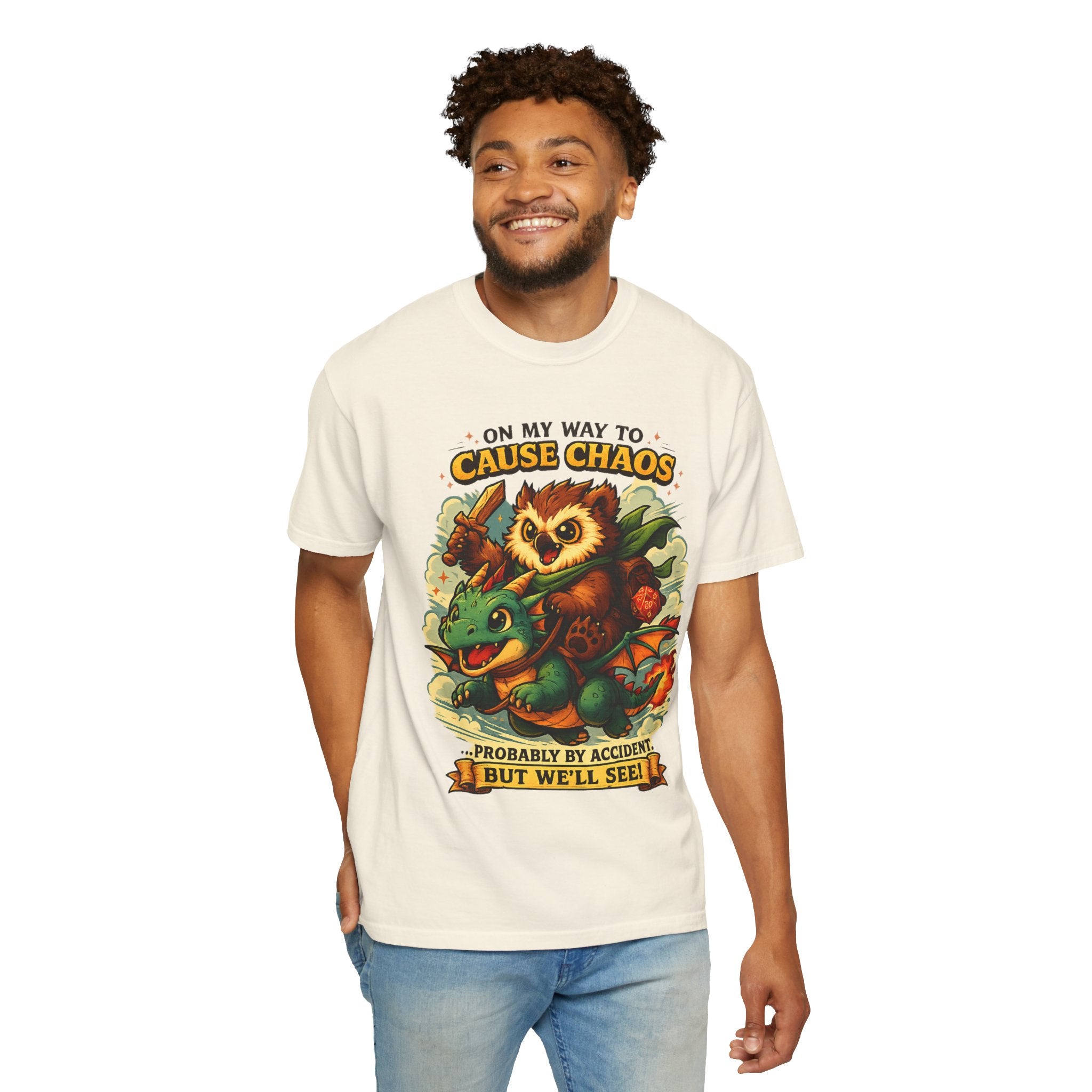 Cause Chaos Owl T-Shirt — 'On My Way to Cause Chaos' Cute Owl & Dragon Tee